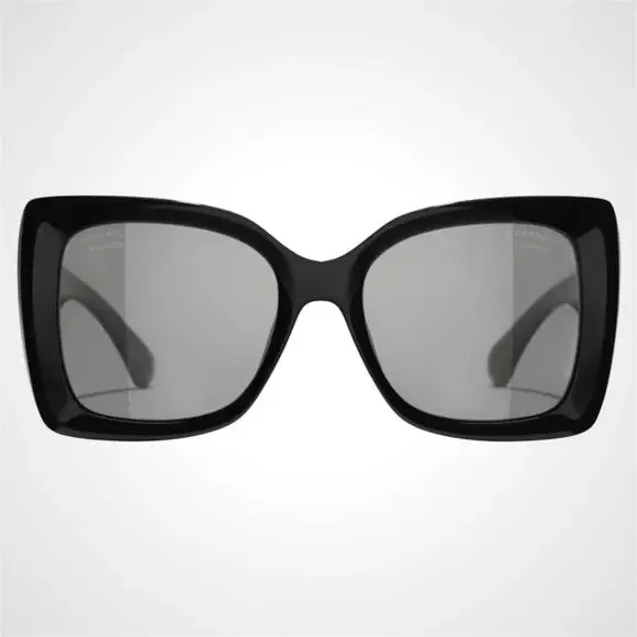 CHANEL Sunglasses Polarized Black Womens New Gold Metal Chain CC - Picture 2 of 5